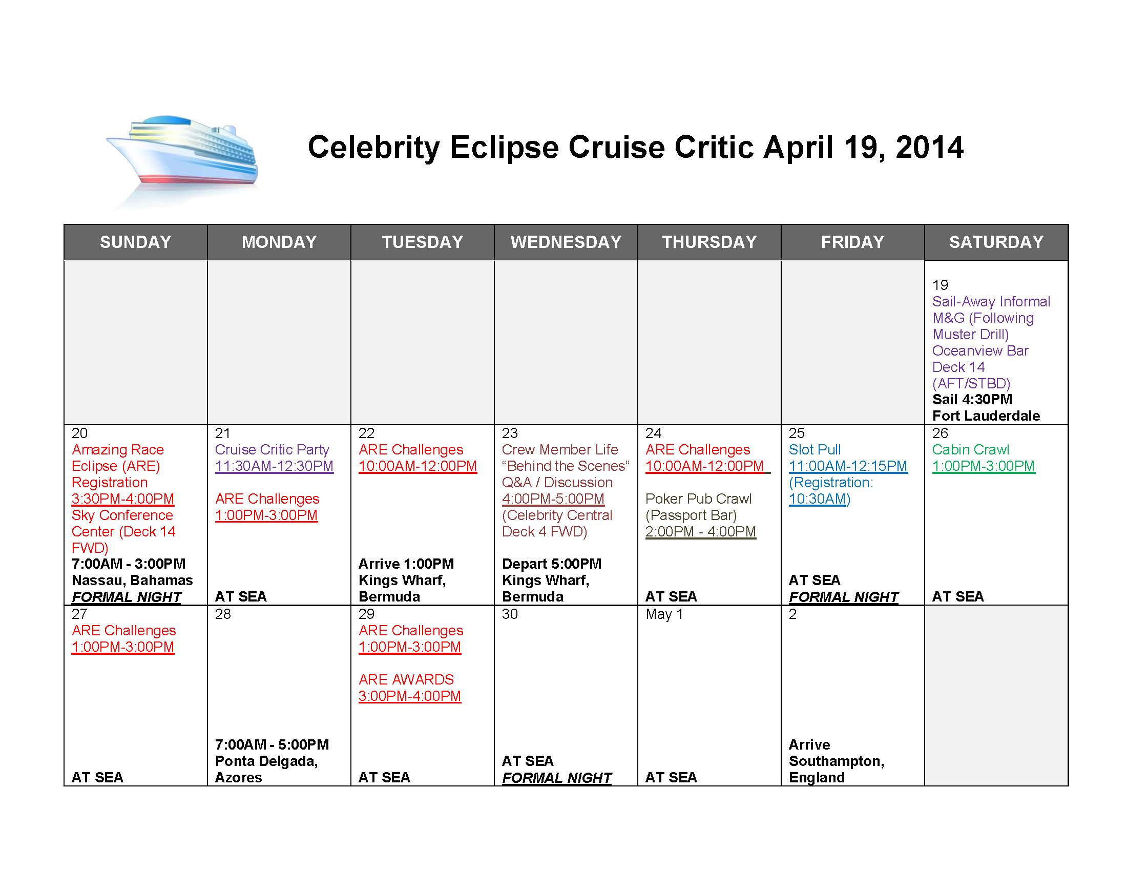 Cruise Calendar